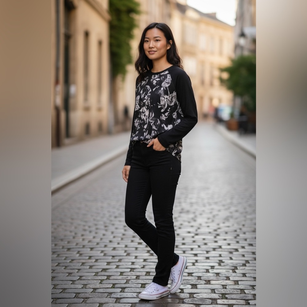 Floral Black and Gray Women's Workout Top